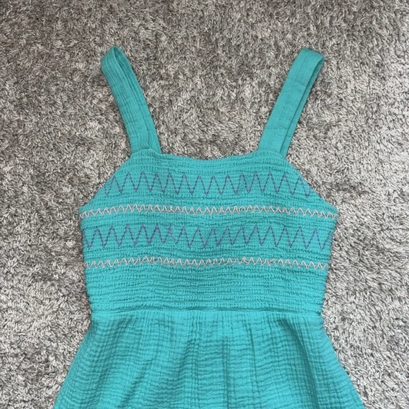 Cat & Jack teal smocked maxi dress with straps. Open back adjust w/ ties. Large - Picture 2 of 5